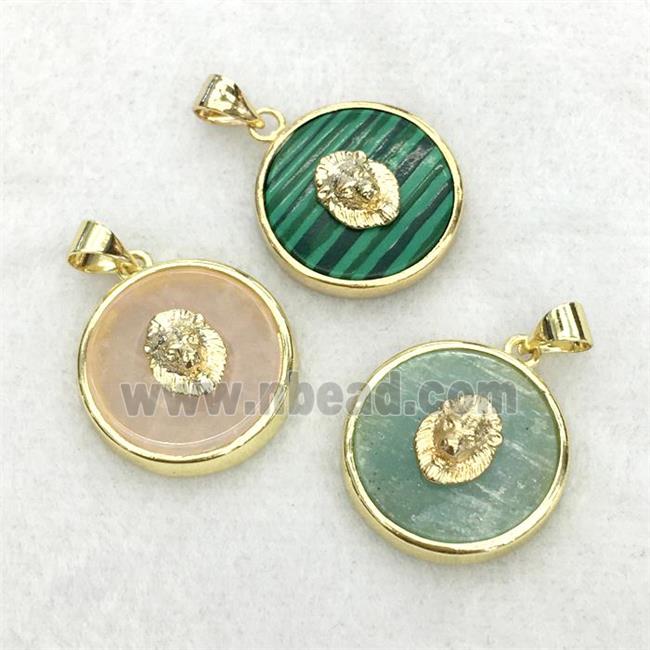 mixed gemstone circle pendant with lionhead