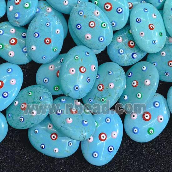 blue Turquoise oval beads with evil eye