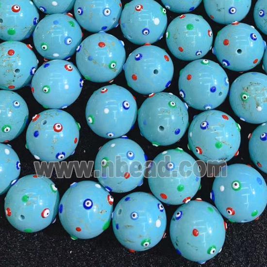 round blue turquoise beads with evil eye