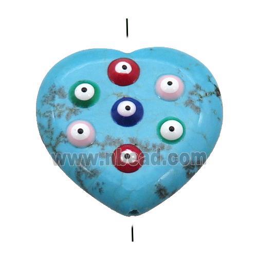 blue turquoise heart beads with evil eye
