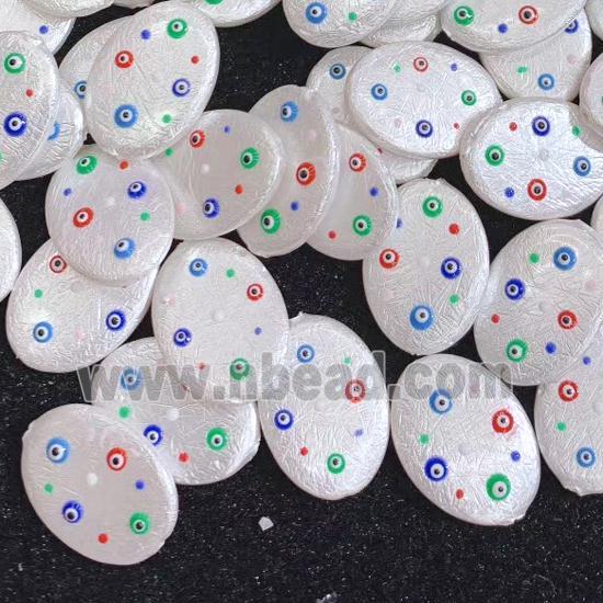 white pearlized shell oval beads with evil eye