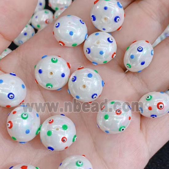 white pearlized shell oval beads pave evil eye