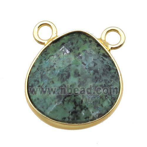 green Ruby Zoisite pendant with 2loops, faceted teardrop, gold plated