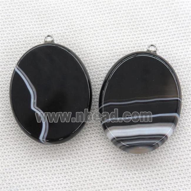 black stripe agate oval pendant