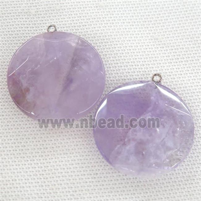 purple Amethyst circle coin pendant