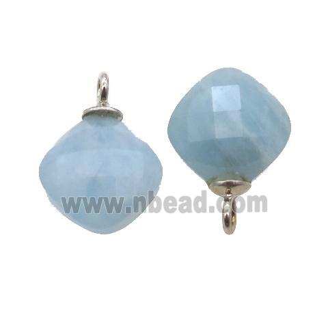 blue Aquamarine pendant, faceted square