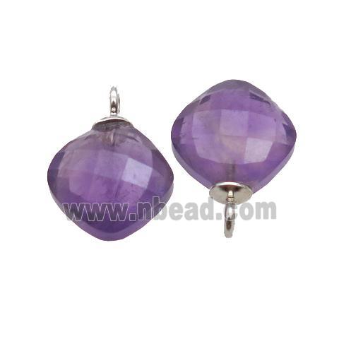 purple Amethyst pendant, faceted square