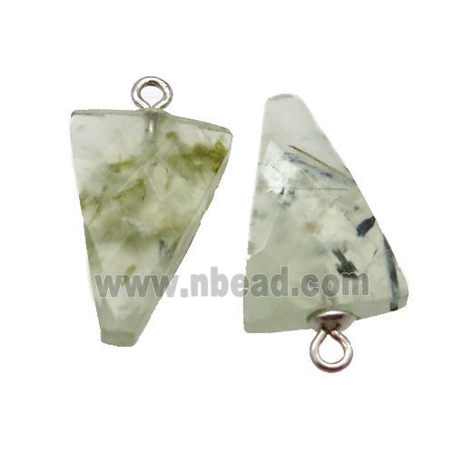 green Prehnite pendant, faceted arrowhead