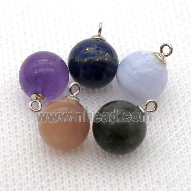 Mix Gemstone round ball pendant with 925silver bail
