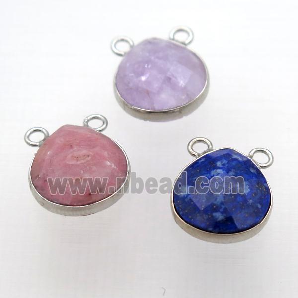 mixed Gemstone pendant with 2loops, faceted teardrop
