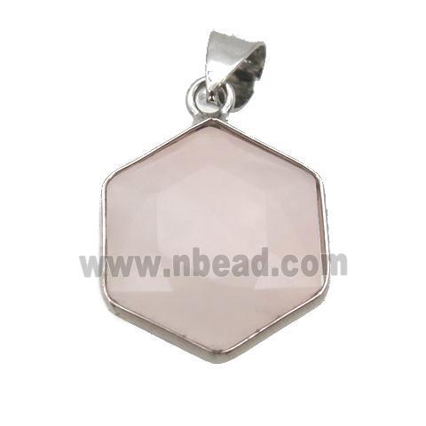 Rose Quartz pendant, faceted hexagon