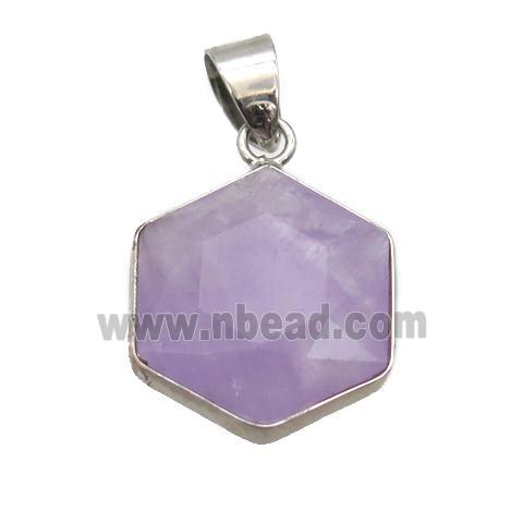 purple Amethyst pendant, faceted hexagon