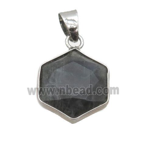 Labradorite pendant, faceted hexagon