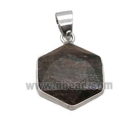 Bronzite pendant, faceted hexagon