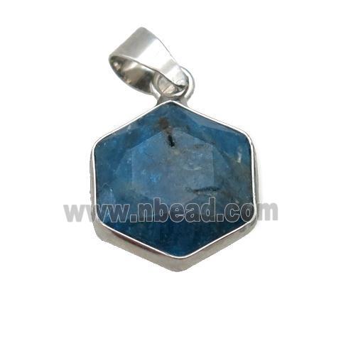 blue Apatite pendant, faceted hexagon