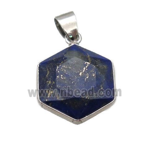 blue Lapis Lazuli pendant, faceted hexagon