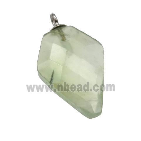 green Prehnite pendant, faceted arrowhead