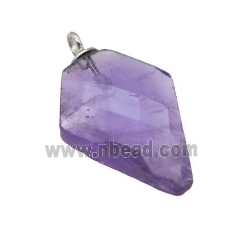 purple Amethyst pendant, faceted arrowhead