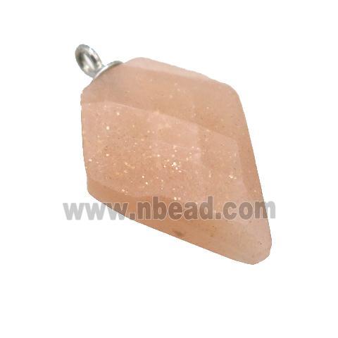 peach MoonStone pendant, faceted arrowhead