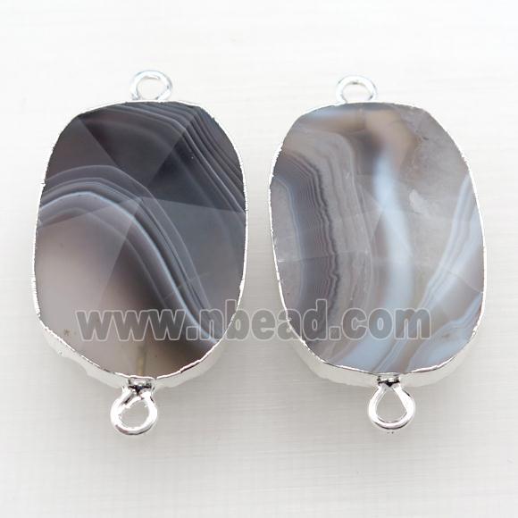 Botswana Agate connector, point, freeform, silver plated