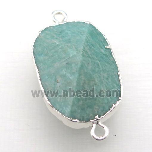 green Amazonite connector, point, freeform, silver plated