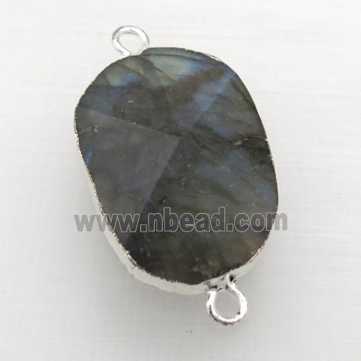 Labradorite connector, point, freeform, silver plated