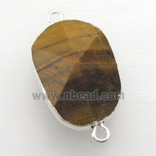 Tiger eye stone connector, point, freeform, silver plated