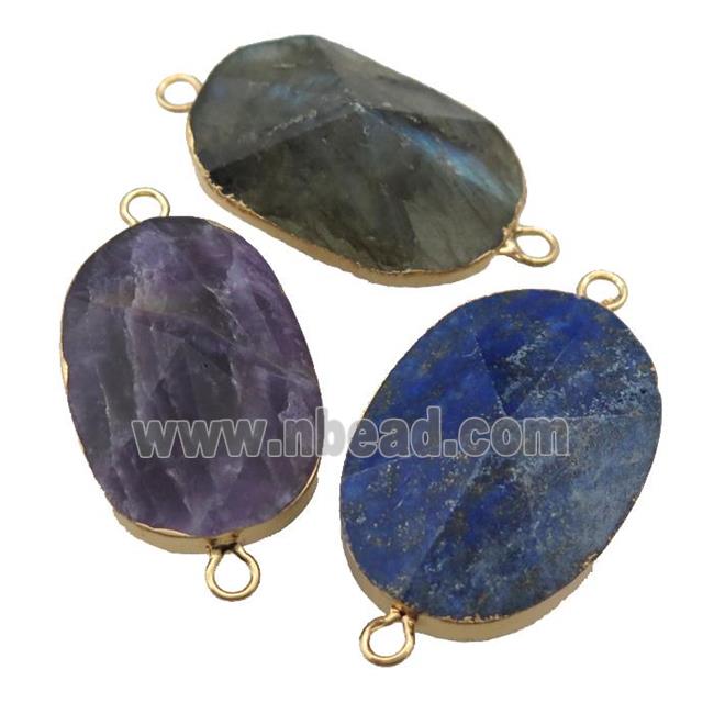 mixed Gemstone connector, point, freeform, gold plated