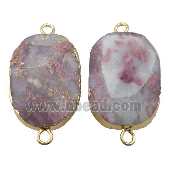 pink Jade connector, point, freeform, gold plated
