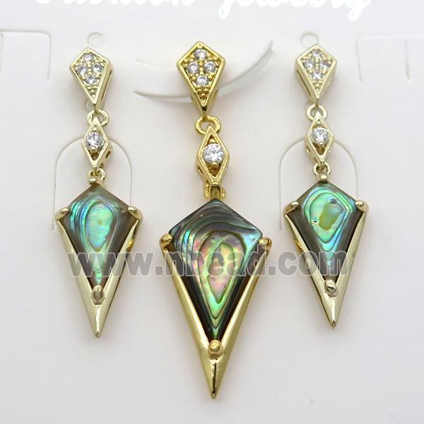 copper Stud Earrings and pendant pave zircon with Abalone shell, gold plated