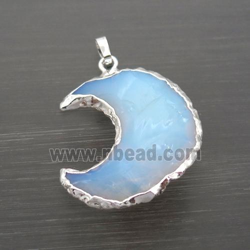 white Opalite moon pendant, hammered, silver plated