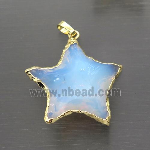 white Opalite star pendant, hammered, gold plated