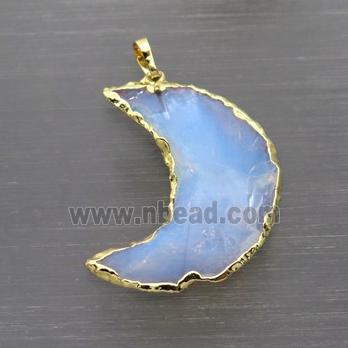 white Opalite moon pendant, hammered, gold plated