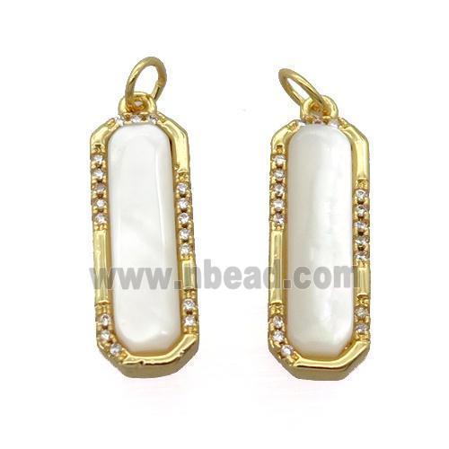 copper pendant pave zircon with white pearlized shell, gold plated