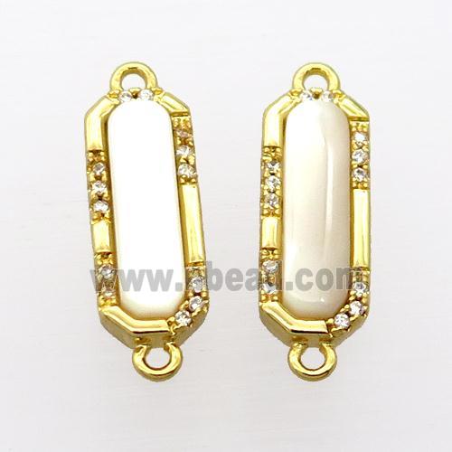 copper connector pave zircon with pearlized shell, gold plated
