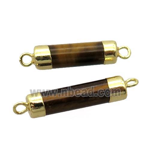 Tiger eye stone column connector, gold plated