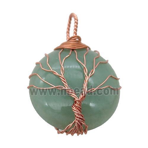 green Aventurine pendant with wire wrapped, tree of life, rose gold