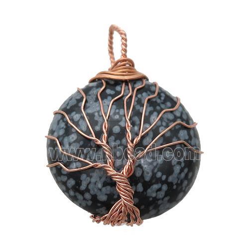 snowflake jasper pendant with wire wrapped, tree of life, rose gold