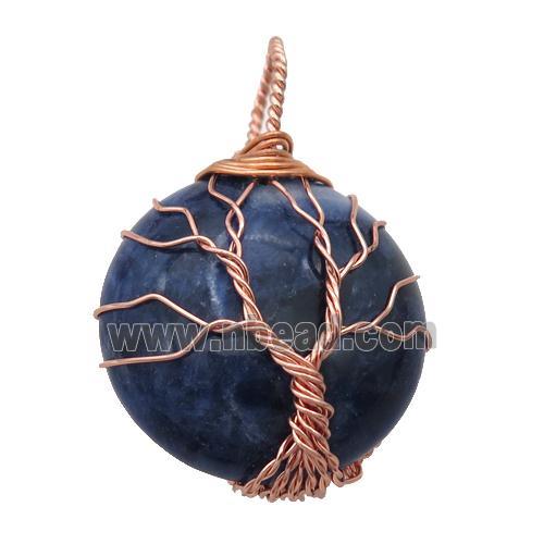 blue Sodalite pendant with wire wrapped, tree of life, rose gold