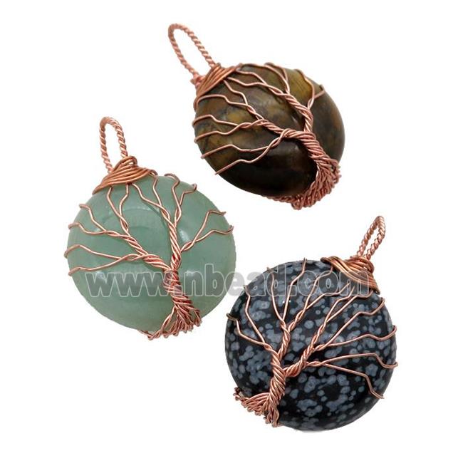 mix Gemstone pendant with wire wrapped, tree of life, rose gold