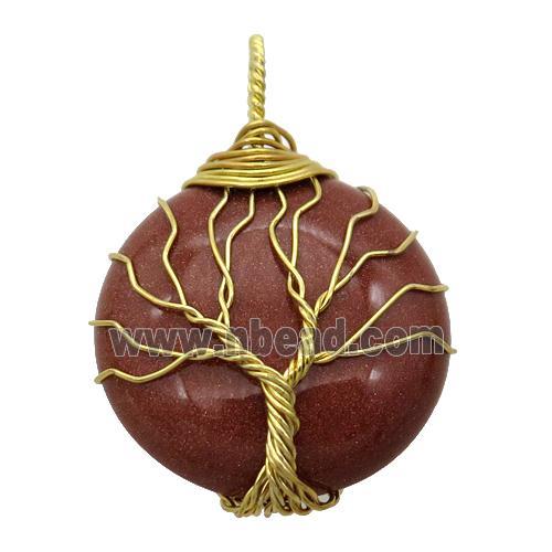gold SandStone pendant with wire wrapped, tree of life, gold plated