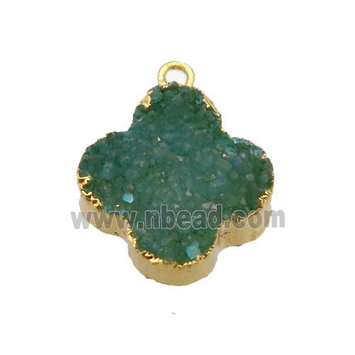 green druzy agate clover pendant, gold plated