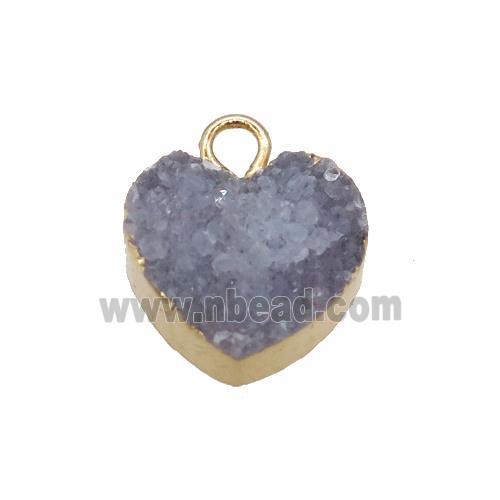 gray druzy agate heart pendant, gold plated