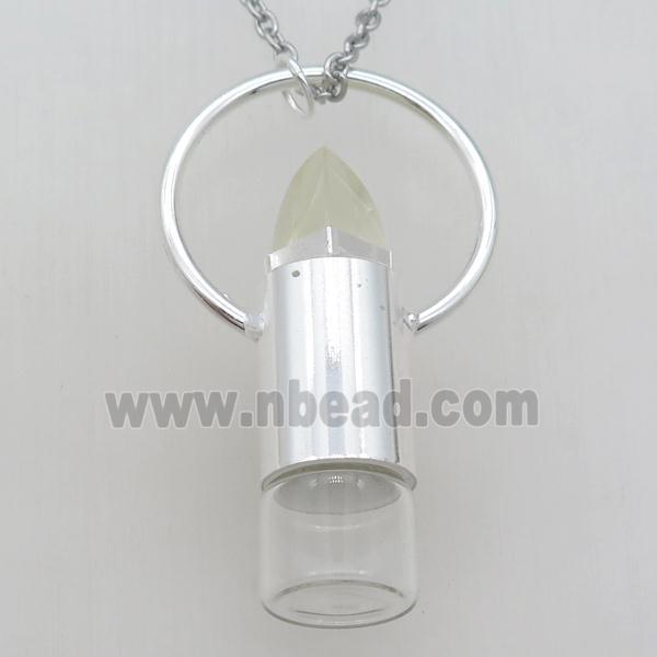 copper perfume bottle Necklace with lemon quartz, shinny silver plated
