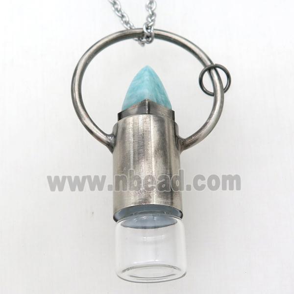 copper perfume bottle Necklace with amazonite, gunmetal