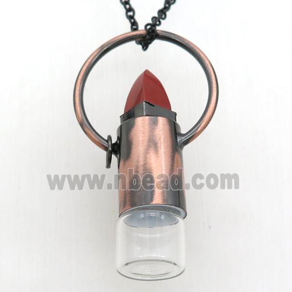 copper perfume bottle Necklace with red jasper, antique red
