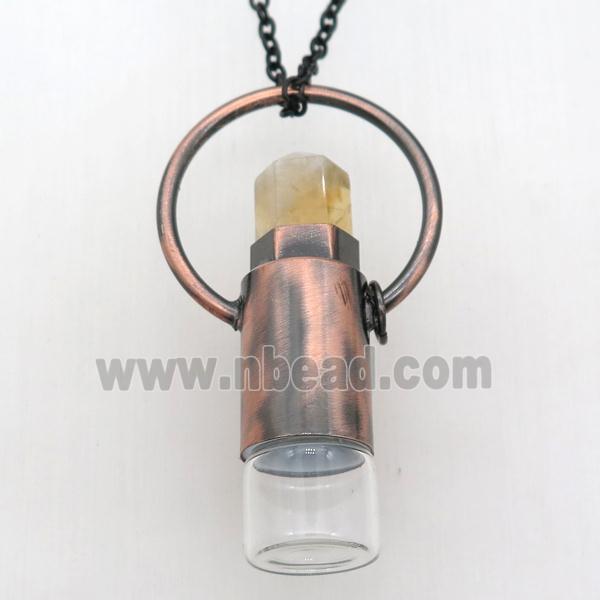 copper perfume bottle Necklace with citrine, antique red