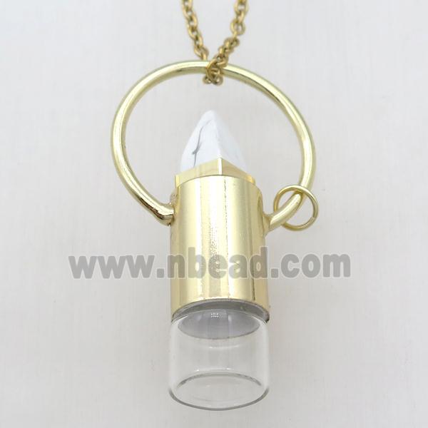 copper perfume bottle Necklace with white howlite, gold plated
