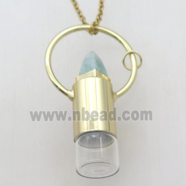 copper perfume bottle Necklace with amazonite, gold plated