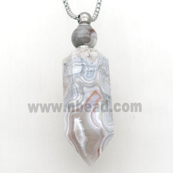 Mexican Crazy Agate Perfume Bottle Necklace, gray